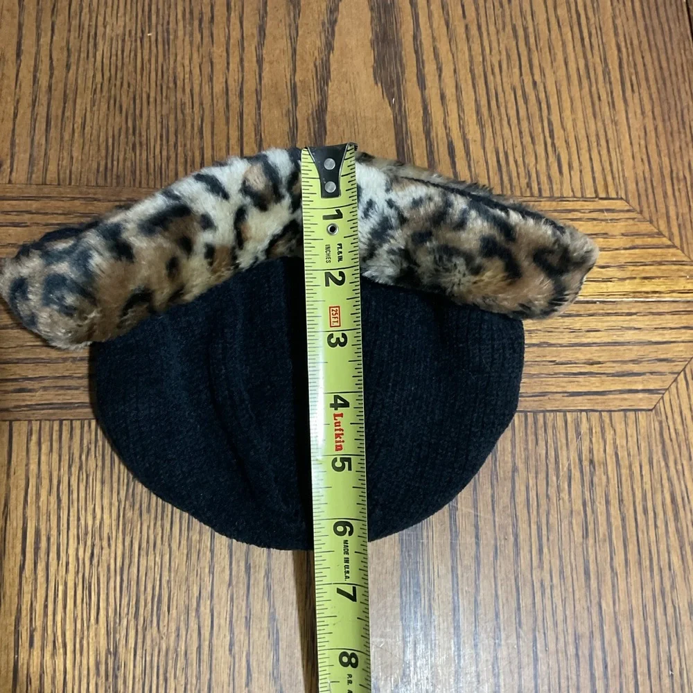 Girls Black and Leopard Print Hat